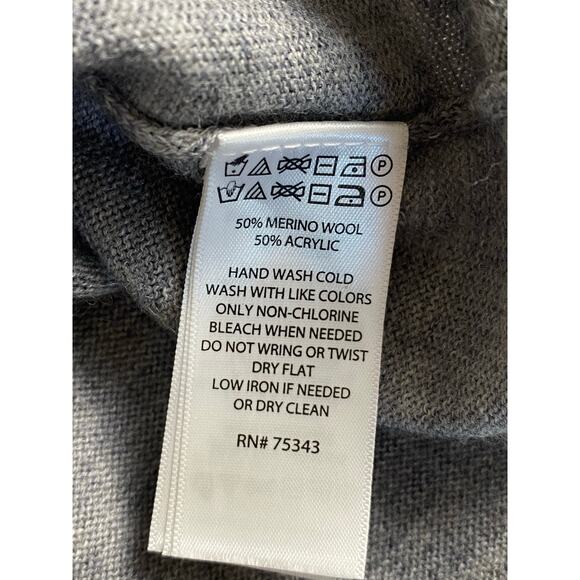 Tahari Gray Lightweight Merino Wool Blend Long Sleeve Sweater Dress Size Medium - Picture 9 of 9